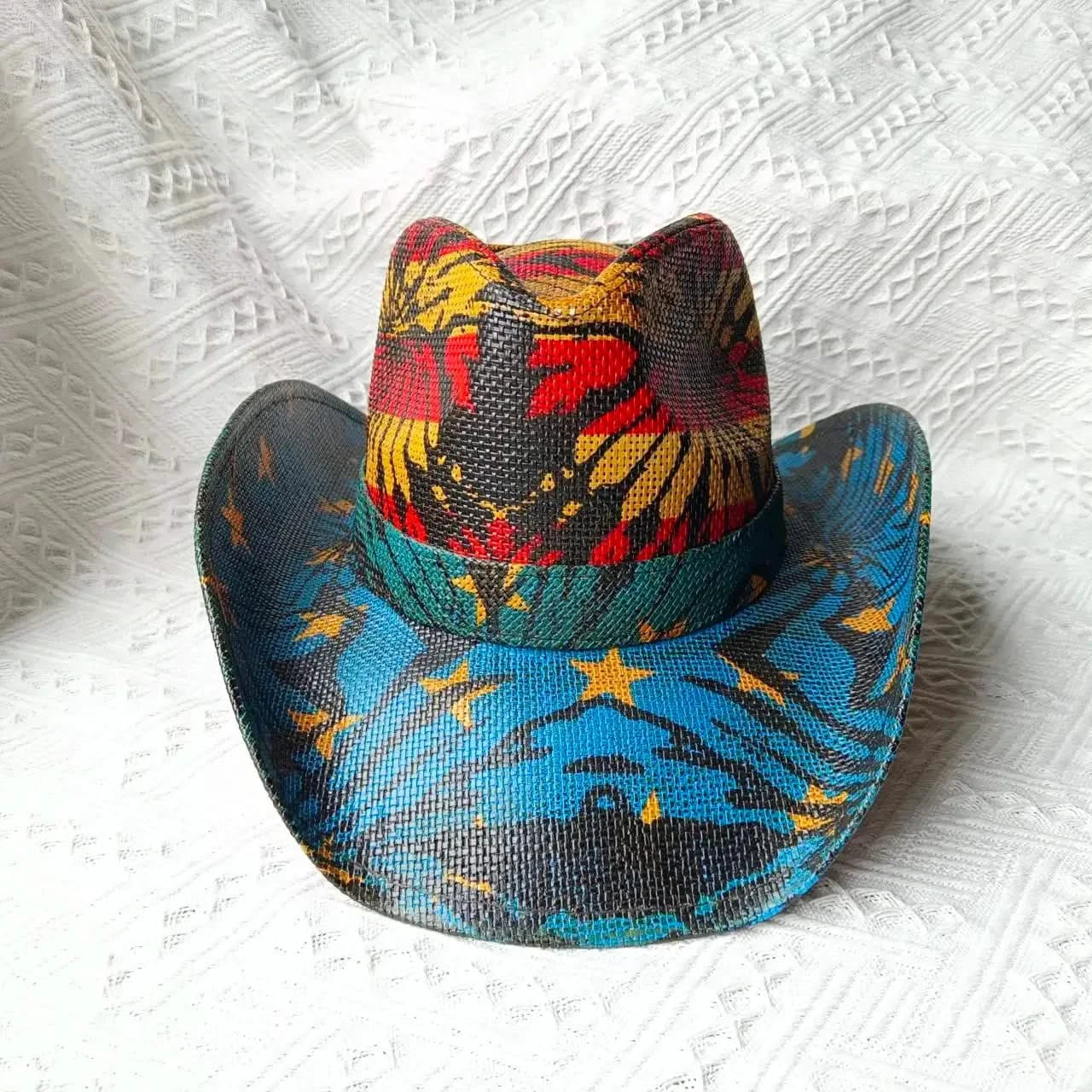 New Lake Blue Western Cowboy Straw Hat 2024 Spring and Summer New Outdoor Sun Hat Men's and Women's Cowboy Hat gorras