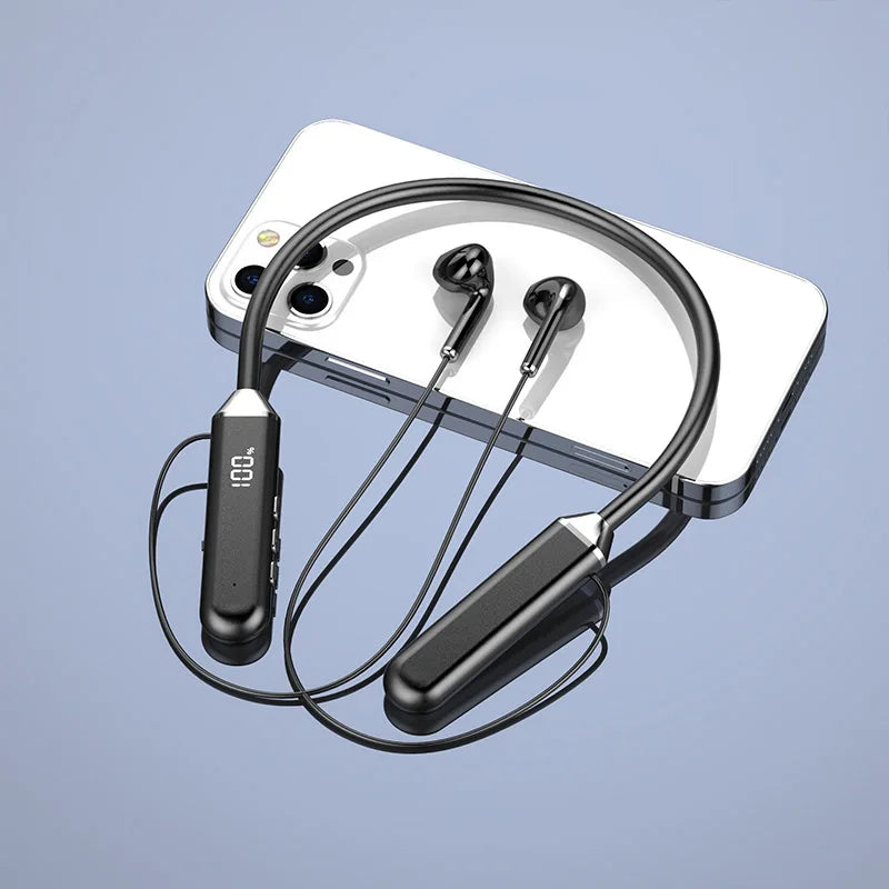 Neckband wireless connection compatible 5.2 headphones High sound quality stereo power display Magnetic Bluetooth earphones