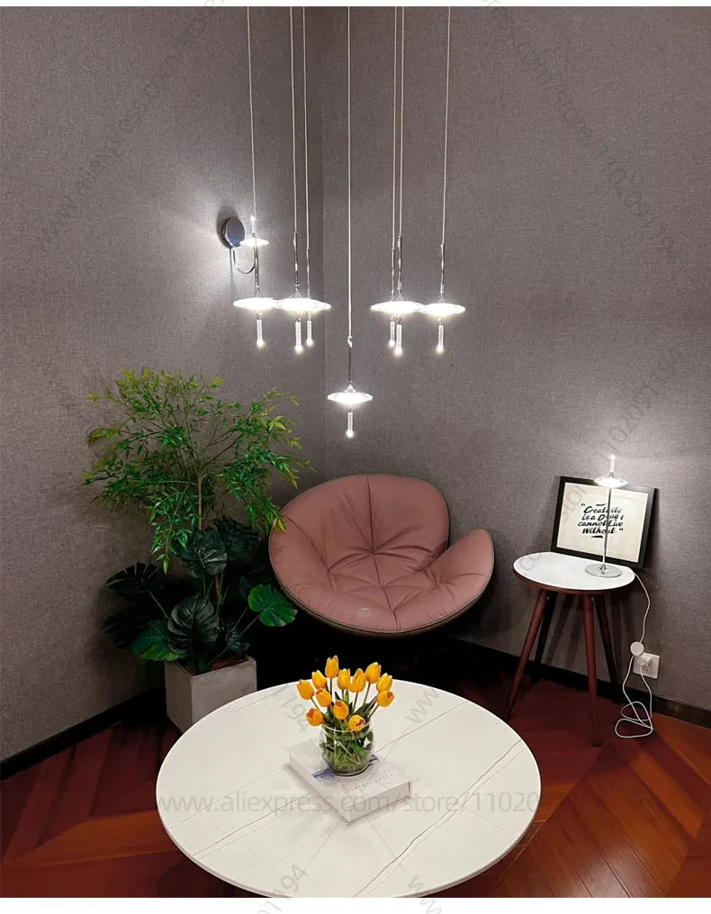 Led Chandelier Home Decoration Lighting Hanging Lamps Living Room Indoor Gloss Island Kitchen Lamps Chrome Staircase Chandelier