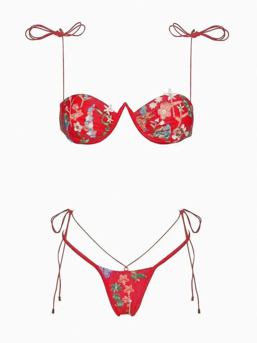 2025 Fashionable Women's Two-Piece Swimsuit - Trendy Red Design Perfect for Summer Beachwear Pool Parties Summer Getaways