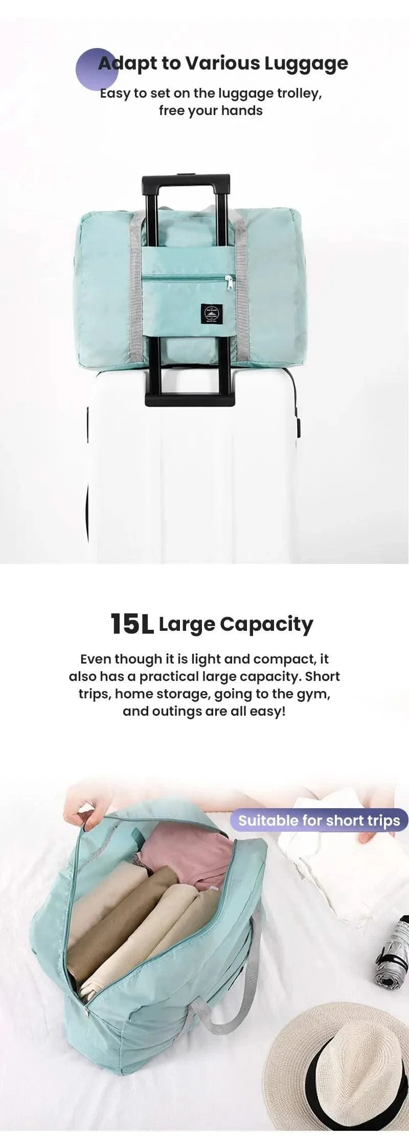 Foldable Travel Duffel Bag for Airlines or Women