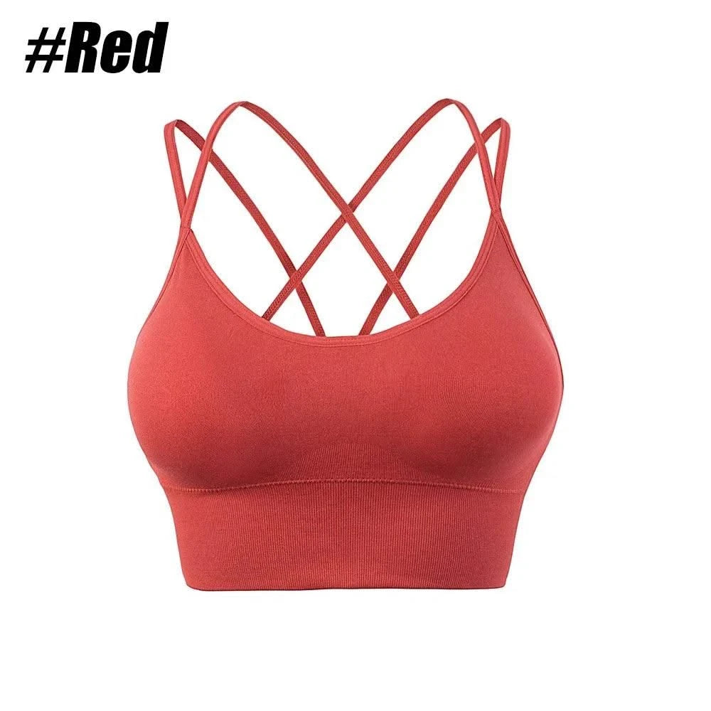 Women Strappy Sports Bras Padded Fitness Yoga Vest