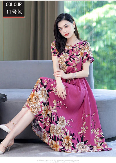 New Fashion 2024 Print Summer Dresses For Women Short Sleeve O-Neck Elegant Summer Dress Woman Clothing