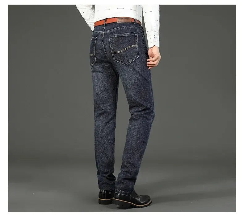 New Business Men's Jeans Casual Straight Stretch Fashion Classic Blue Black Work Denim Trousers Male Brand Clothing Mens Jeans