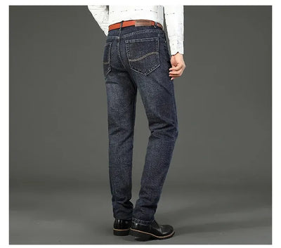 New Business Men's Jeans Casual Straight Stretch Fashion Classic Blue Black Work Denim Trousers Male Brand Clothing Mens Jeans