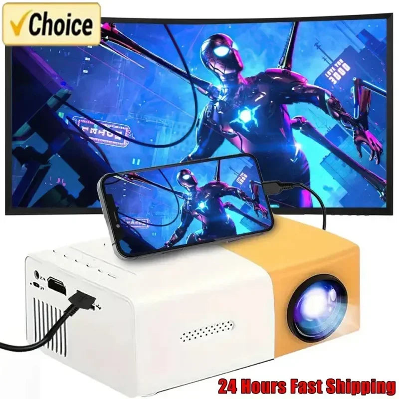 Mini portable YG300 projector, suitable for home theater, phone, compatible with USB and HDMI connections