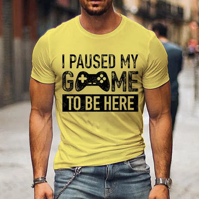 T Shirts for Men Luminous Graphic T Shirts I Paused My Game To Be Here Print T-shirts Gamer Lovers Clothing Hip Hop Streetwear