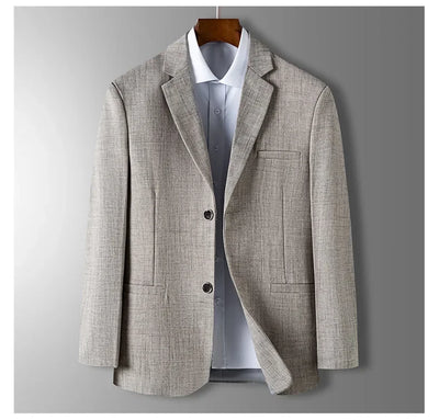 Spring Autumn Men's Blazer Luxury Plaid Jacquard Casual Suit Jacket Gray Blue Beige Loose Male Coat Costume Homme