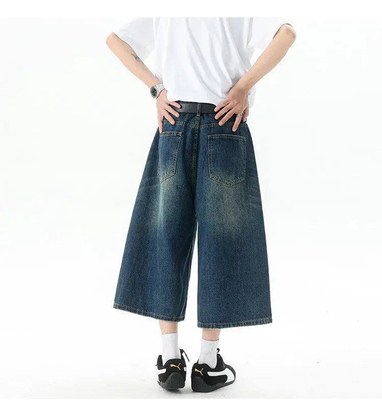 Trendy High-Waisted Wide-Leg Cropped Jeans for Men 2025 Summer Casual Stretch Denim Capri Pants Comfort Fit & Stylish Outfit 8XL