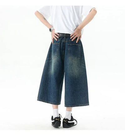 Trendy High-Waisted Wide-Leg Cropped Jeans for Men 2025 Summer Casual Stretch Denim Capri Pants Comfort Fit & Stylish Outfit 8XL