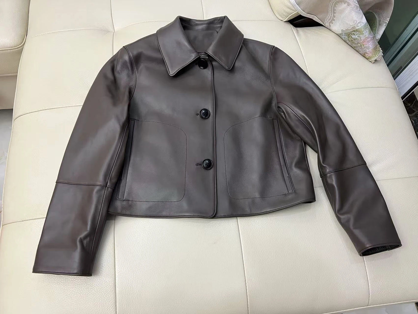 Women's Sheepskin Short Tops Harajuku Fashion Jassen Dames Slim Jaqueta De Couro Legítimo Square Collar Trendy Streetwear Coat