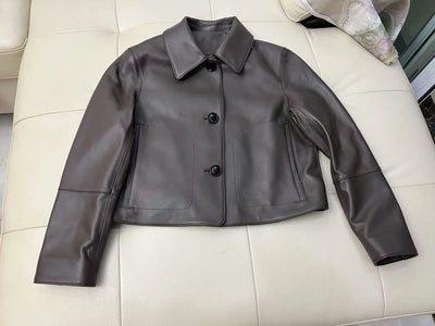 Women's Sheepskin Short Tops Harajuku Fashion Jassen Dames Slim Jaqueta De Couro Legítimo Square Collar Trendy Streetwear Coat