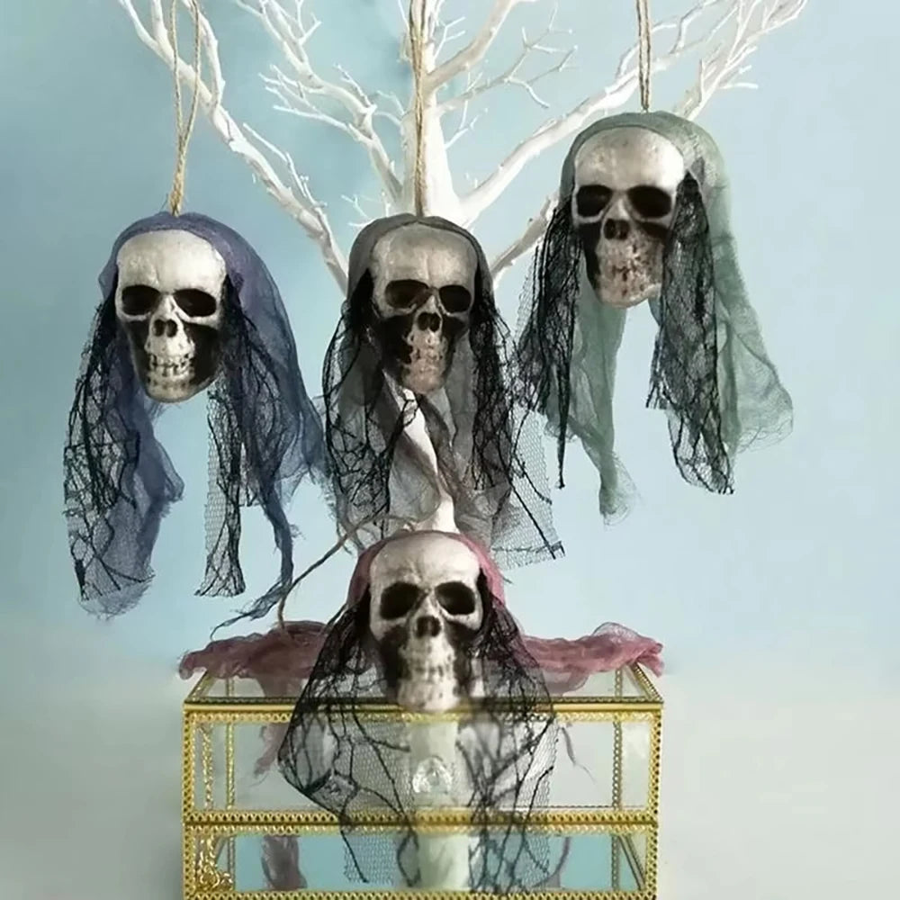 Halloween Skull Decorations,Foam Skull Hanging Ornaments,Bride Clothes Bone Head ,Haunted House Horror Decoration Props