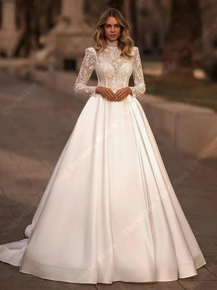 Formal Wedding Dresses Glitter Tulle Full Sleeves Princess Gown