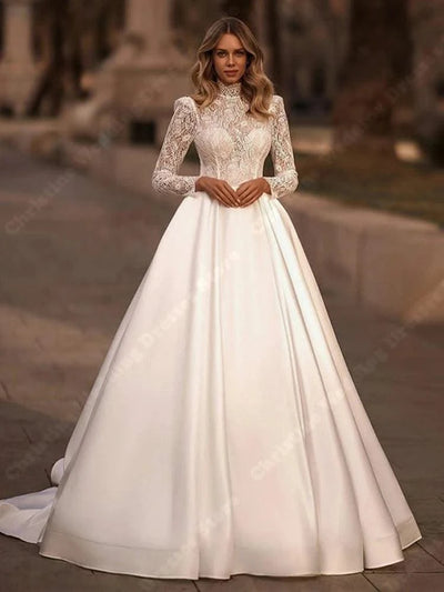 Formal Wedding Dresses Glitter Tulle Full Sleeves Princess Gown