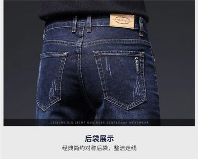 2025 New in Men's Stretch Jeans Straight Fit Denim Pants Male Formal Classic Blue Business Casual Regular Autumn Cowboy Trouser