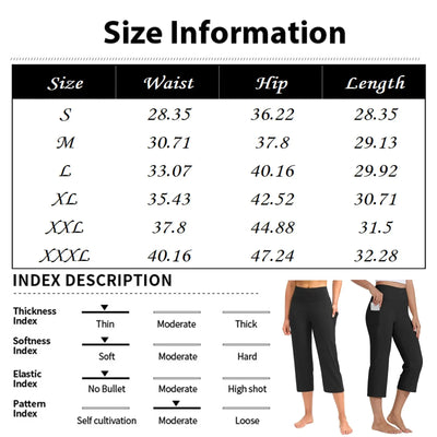 Women  Elastic High Waist 3/4 Pant Casual Active  Fit Wide Capris Leg Pants Trousers With Pockets Pants Woman брюки женские