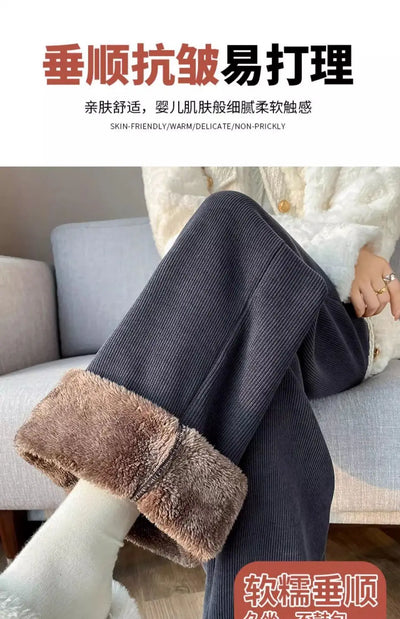 Winter Wide Leg Pants Women Autumn Plush Pants Women Extra Thick Lamb Fleece Warm Straight Korean Pants Joggers Women