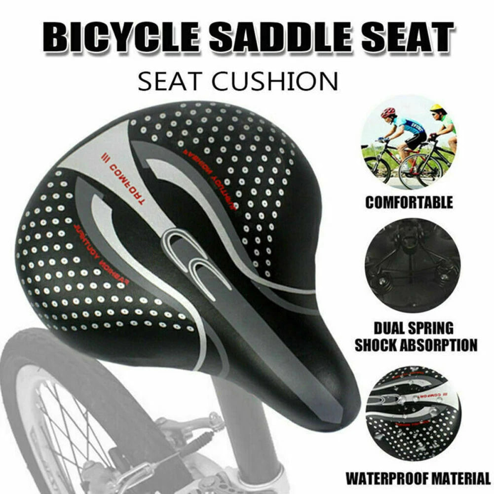 Extra Wide Bicycle Bike Seat Saddles Cushion Shock Absorbing Road Soft Cycling Cushion Pad PU Leather Road Bike Painless Seat