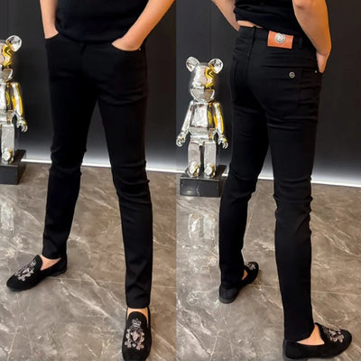 European Fashion White Jeans Men 2024 Summer Solid Color Streetwear Biker Elastic Skinny Zips Simple Cacual Long Denim Trousers