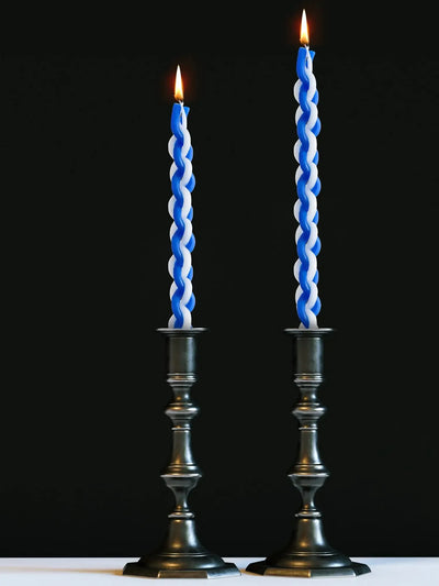 1PACK White and Blue Braided Candle Havdalah Candle Lighting Shabbat Candles Handcrafted Candles Judaica Gift