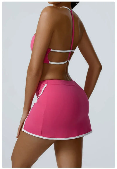 Women Yoga  Workout Set Bra and Shorts Two Piece Patchwork Open Sexy Back Elastic Fitness Sexy Yoga Outfit Sport  Women