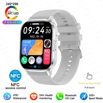 Women Smartwatch 2.01inch AMOLED Screen Bluetooth Call  NFC Sport Watch Blood Pressure Music Women Smart Watch for Huawei Xiaomi
