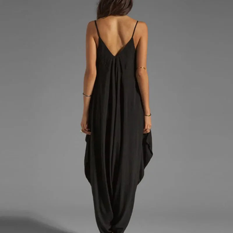 Sexy V-Neck Sleeveless Jumpsuits Summer Jumpsuits for Women Full-Length Playsuit Solid Color Pants Female Casual Loose Rompers