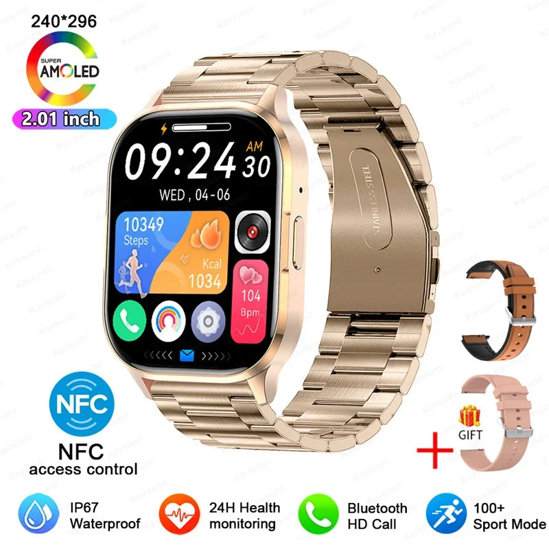 Women Smartwatch 2.01inch AMOLED Screen Bluetooth Call  NFC Sport Watch Blood Pressure Music Women Smart Watch for Huawei Xiaomi