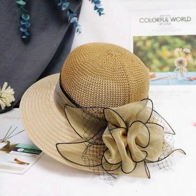 Summer Women Organza flower mesh sunshade hat