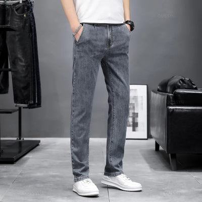 Summer Stretch Skinny Jeans Men Fashion Casual Slim Fit Denim Designer Elastic Pants Grey Brand Trousers Male Large size 38 40