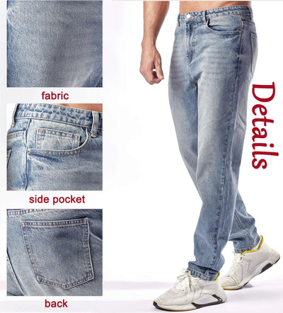 Men's Straight Leg Denim Jeans Male Casual Mid-Waist with Pockets Pants Non-Stretching Outdoor Cotton Fashion Trousers AM-4