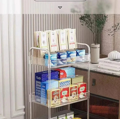 Acrylic Trolley with Wheel Multilayer Transparent Storage Rack Living Room Snack Storages Shelf Bathroom Mobile Shelf Home Items