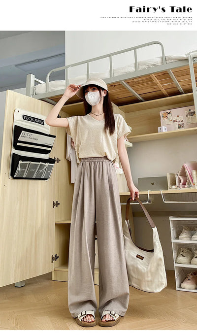 Women Wide leg Pants Spring Summer Elastic Waist Stright Long Loose pants Casual Female Solid Soft Pants Trousers