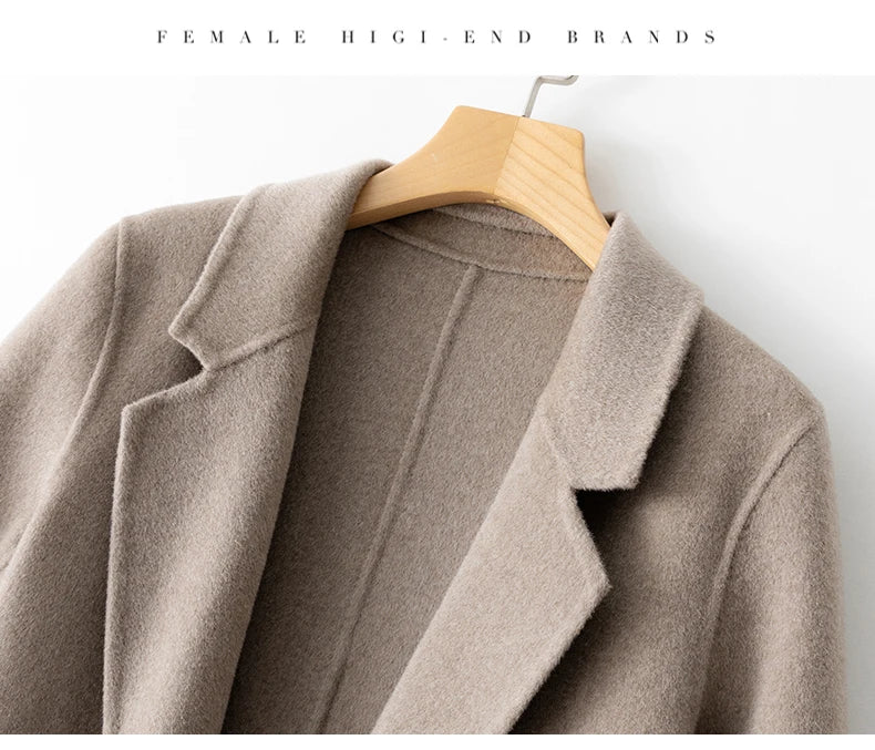 2023 New Women's Coat Pure Wool Plaids and Tweedst Fashion Camel Women's Coat Elegant Trench Coat