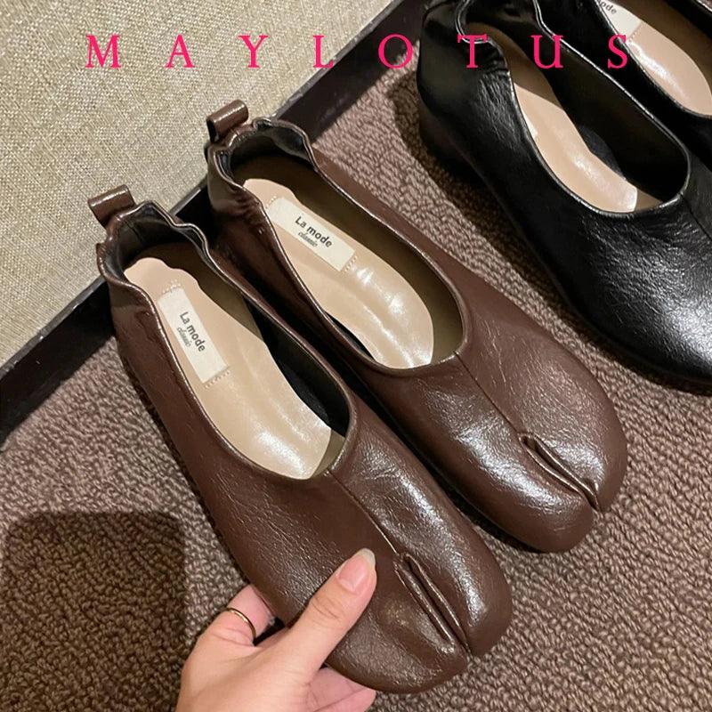 2025 Women Slip on Casual Loafers Chunky Heel Shoe Soft Moccasins Footwear New Fashion Split Toe Shoes Zapatos De Mujer