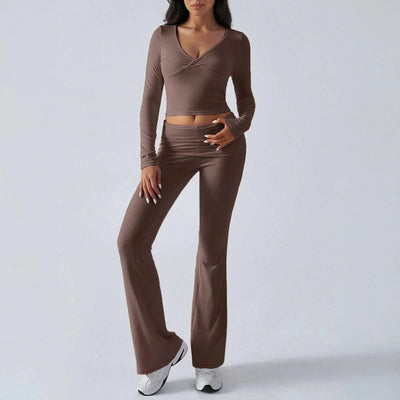 Women's Sexy Suits 2025 Autumn Winter Latest Casual Solid Color Yoga Suit Slim Fit Sports Knit Long Sleeved Pants Two-Piece Set