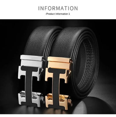 High Quality Alloy Buckle Genuine Real Leather Vintage H Automatic Buckle Belt for Men | Male