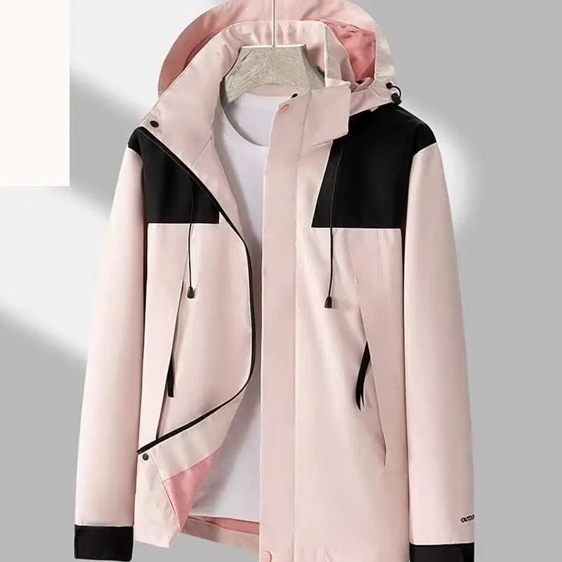 Women's Waterproof Ski Jacket Unisex Outdoor Single layer Jacket Mountain Windbreaker Hooded Raincoat Detachable Hat Coat