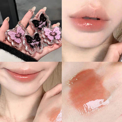 Butterfly Solid Lip Gloss Beauty Mirror Water Optical Gloss Gloss