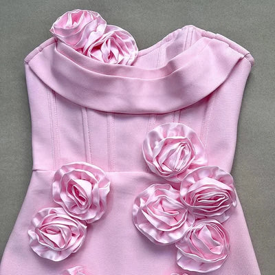 Pink Red Color Women Sexy Strapless Off the Shoulder Florals Bodycon Long Bandage Dress Celebrate Fashion Evening Party Outfit