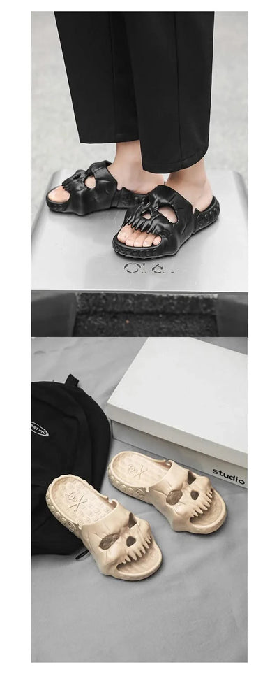 Platform Skull Slippers Demon Home Cloud Summer Beach Sandal Slides Y2k Flip Flops Men Male Soft House Shoes Flat Clapper Women