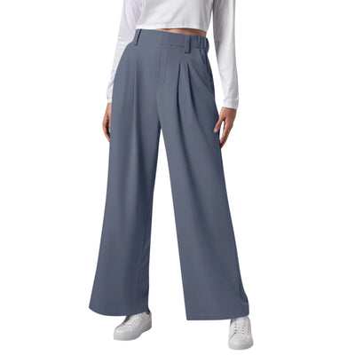 Wide Leg Pants Elastic High Waist Casual And Versatile Suit Pants For Female Simple Fashion Nine Length Trousers With Pockets