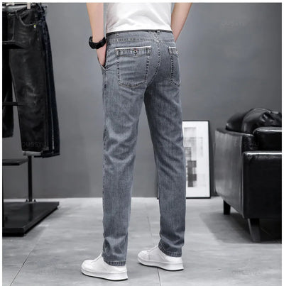 Summer Stretch Skinny Jeans Men Fashion Casual Slim Fit Denim Designer Elastic Pants Grey Brand Trousers Male Large size 38 40