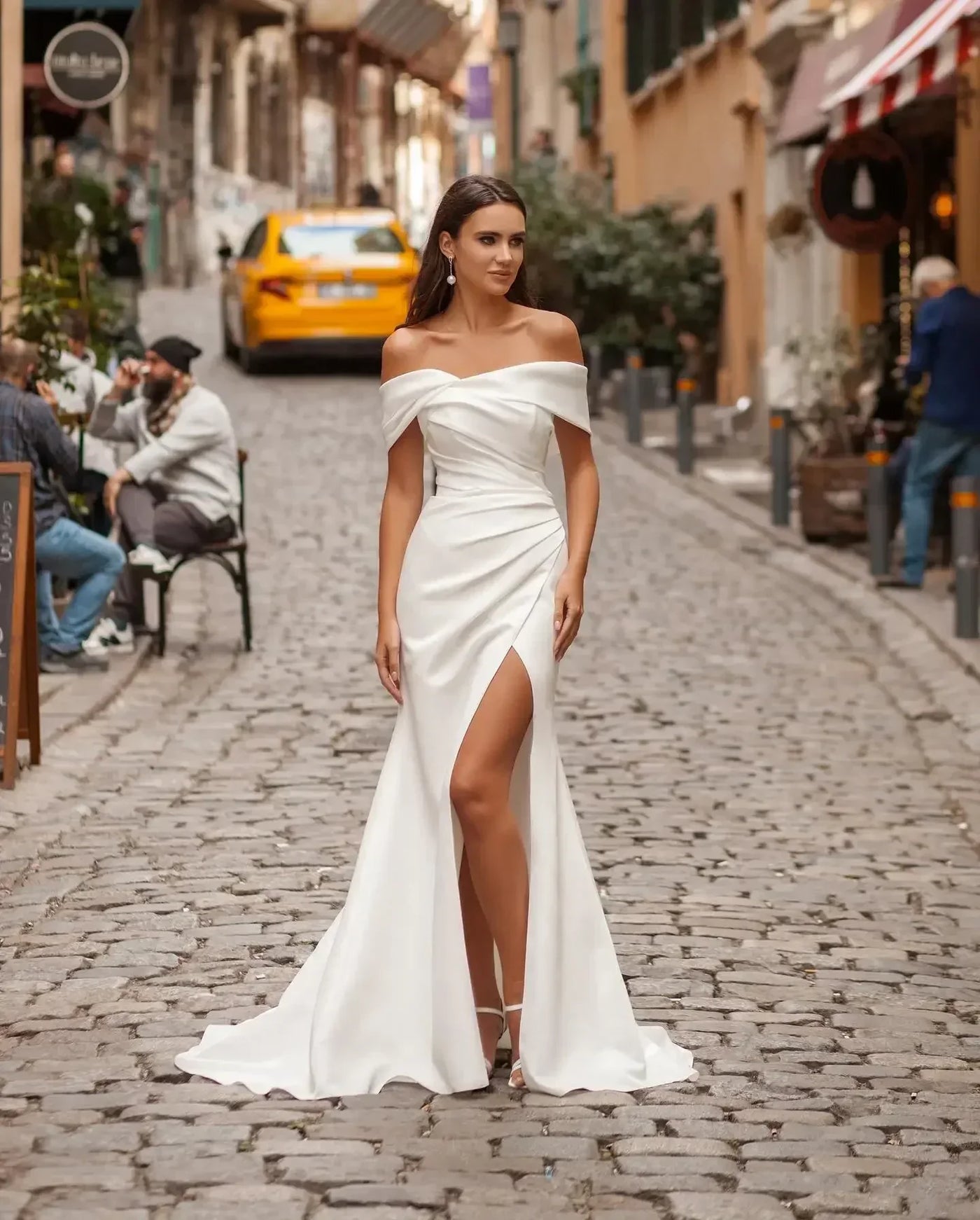 Elegant Off The Shoulder Soft Satin Sheath/Mermaid Plus Size Wedding Dresses Side Slit Detachable Train Formal Bridal Grown 2025
