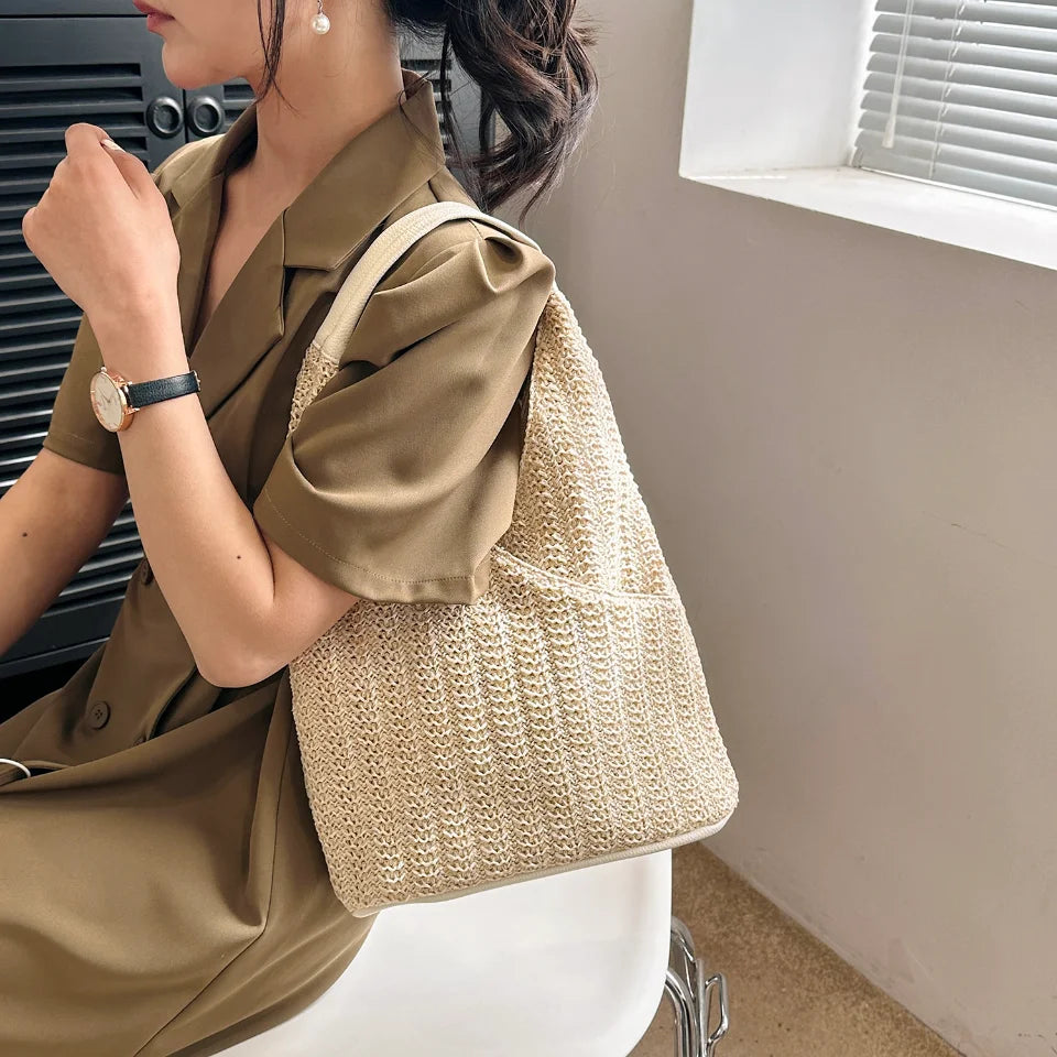 Fashion Straw Bag Designer Shoulder Bag Women Tote Summer Beach Vacation Bag Bohemian Shopping Pocket Crossover Sacos De Ombro