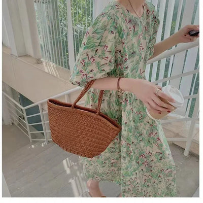 Women's Summer Dress Puff Sleeve V-Neck Half Sleeve Loose Comfortable Elegant dresss