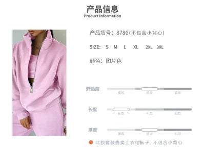 Autumn Winter Women Tracksuits Two Piece Outfits Fleece Lined Zipper Sweatshirt High Waist Pants Sets Female Sport Suits 2024
