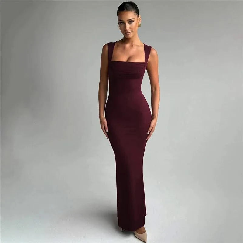Royal Style Square Collar Sleeveless Sexy Maxi Dress For Women