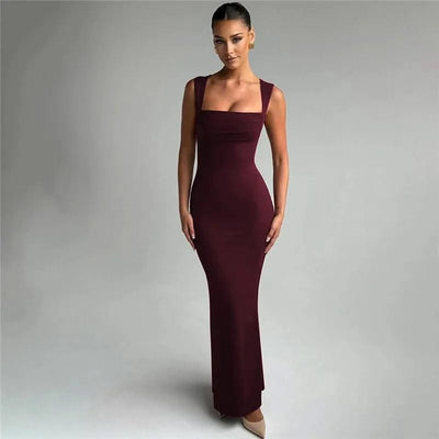 Royal Style Square Collar Sleeveless Sexy Maxi Dress For Women